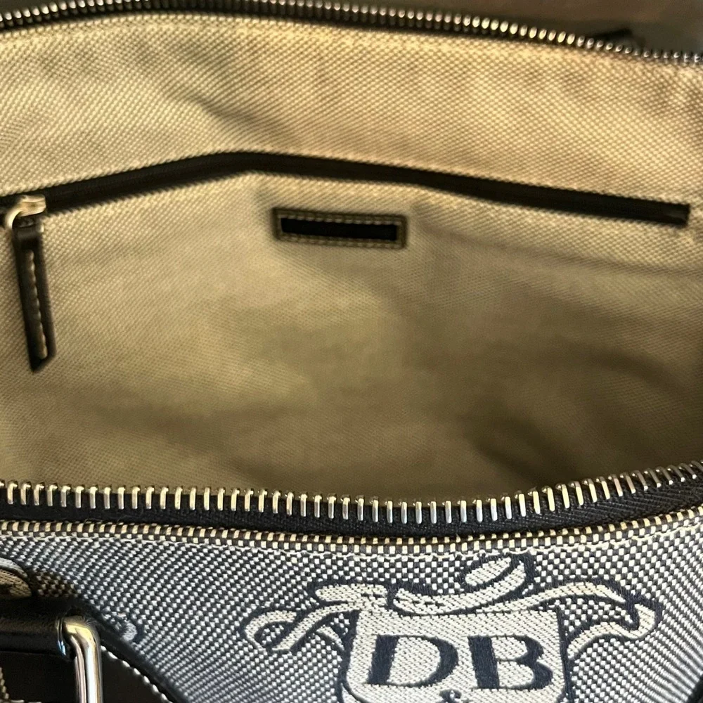 Dooney & Bourke Donegal Crest Dome Satchel Monogram Grey Black Leather Trim‎